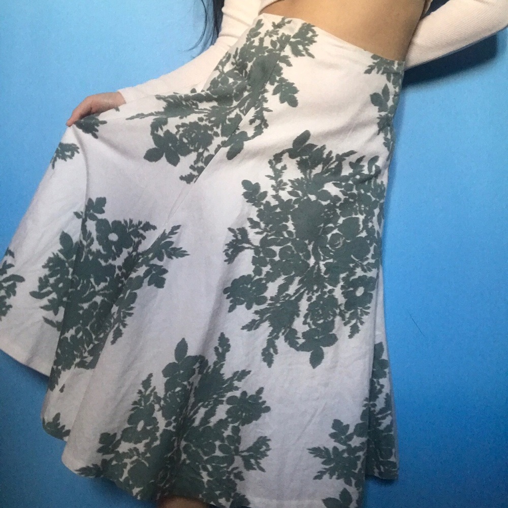 Green and White Floral Skirt